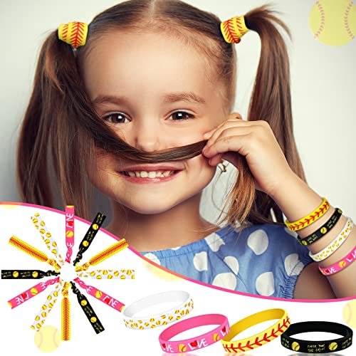 Dingion 48 Piece Softball Accessories Set – Silicone Bracelets & Hair Ties for Team Spirit Avelisse