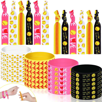Dingion 48 Piece Softball Accessories Set – Silicone Bracelets & Hair Ties for Team Spirit Avelisse