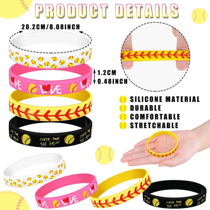 Dingion 48 Piece Softball Accessories Set – Silicone Bracelets & Hair Ties for Team Spirit Avelisse
