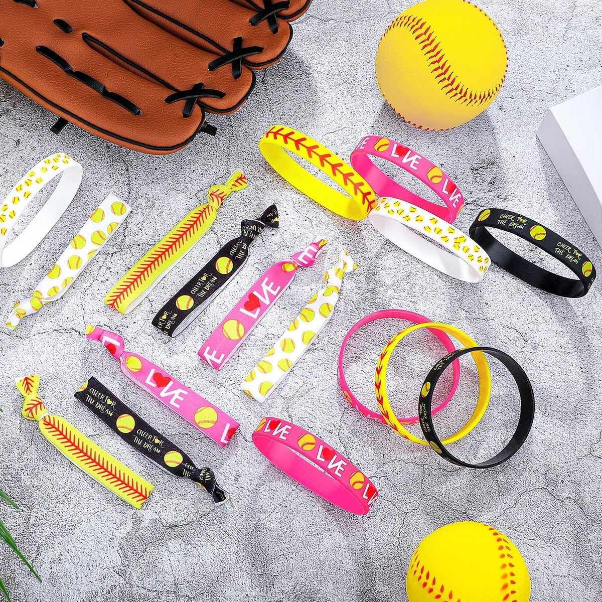 Dingion 48 Piece Softball Accessories Set – Silicone Bracelets & Hair Ties for Team Spirit Avelisse