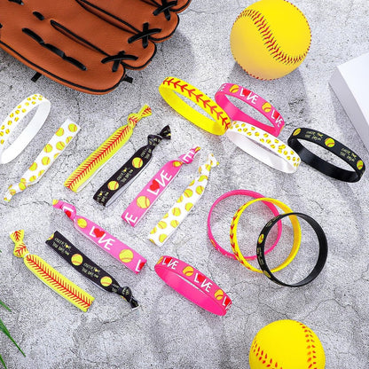 Dingion 48 Piece Softball Accessories Set – Silicone Bracelets & Hair Ties for Team Spirit Avelisse