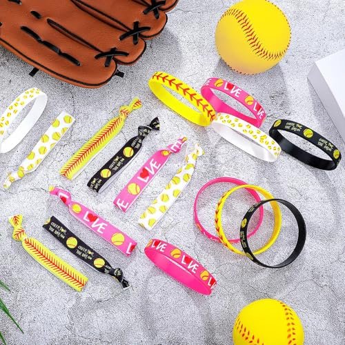 Dingion 48 Piece Softball Accessories Set – Silicone Bracelets & Hair Ties for Team Spirit Avelisse