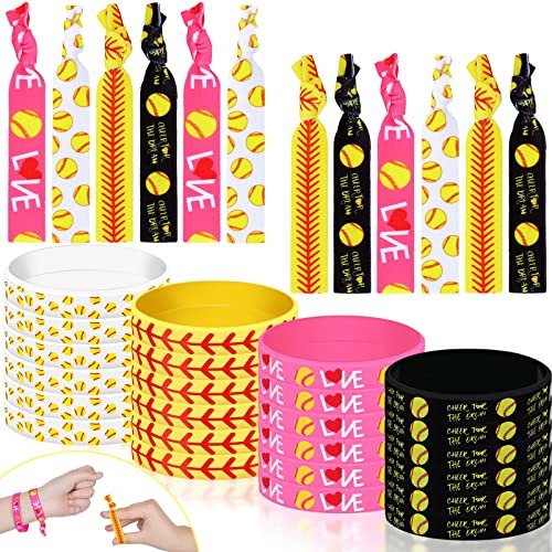 Dingion 48 Piece Softball Accessories Set – Silicone Bracelets & Hair Ties for Team Spirit Avelisse