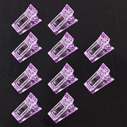 VNC 10 PCS Purple Nail Tips Clip for Polygel Nail Forms - Reusable UV LED Builder Clamps for DIY Manicure Nail Art