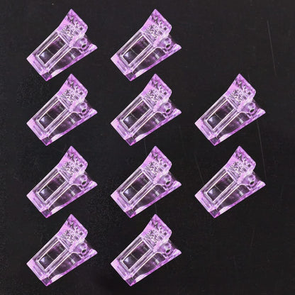 VNC 10 PCS Purple Nail Tips Clip for Polygel Nail Forms - Reusable UV LED Builder Clamps for DIY Manicure Nail Art