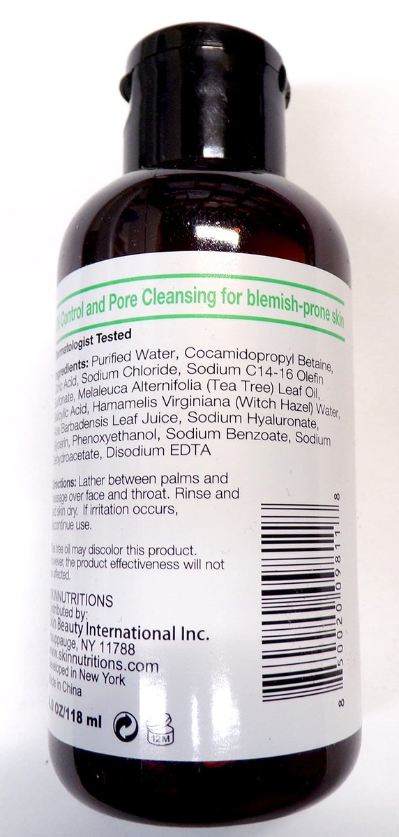 Skin Nutrition Botanicals Tea Tree Oil + Salicylic Acid Balancing Face Wash - 4 oz (118 ml) - Gentle Cleanser for Acne, Oily & Combination Skin - görsel 4