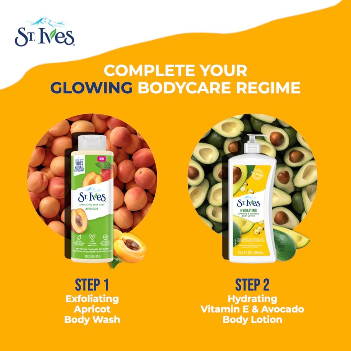 St. Ives Exfoliating Apricot Body Wash & Shower Gel for Women | 100% Natural Extracts | Cruelty Free & Paraben Free | 473ml Avelisse