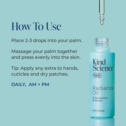 Kind Science Radiance Face Oil – Hydrating with Vitamin E, C & A, Bakuchiol, Jojoba & Moringa Oil – Anti-Aging for a Fresh, Dewy Look – Vegan, Paraben Free, Cruelty Free, 0.5 fl oz Avelisse