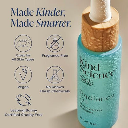 Kind Science Radiance Face Oil – Hydrating with Vitamin E, C & A, Bakuchiol, Jojoba & Moringa Oil – Anti-Aging for a Fresh, Dewy Look – Vegan, Paraben Free, Cruelty Free, 0.5 fl oz Avelisse