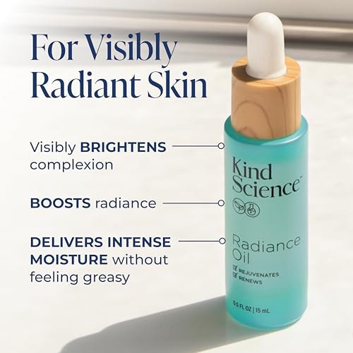 Kind Science Radiance Face Oil – Hydrating with Vitamin E, C & A, Bakuchiol, Jojoba & Moringa Oil – Anti-Aging for a Fresh, Dewy Look – Vegan, Paraben Free, Cruelty Free, 0.5 fl oz Avelisse