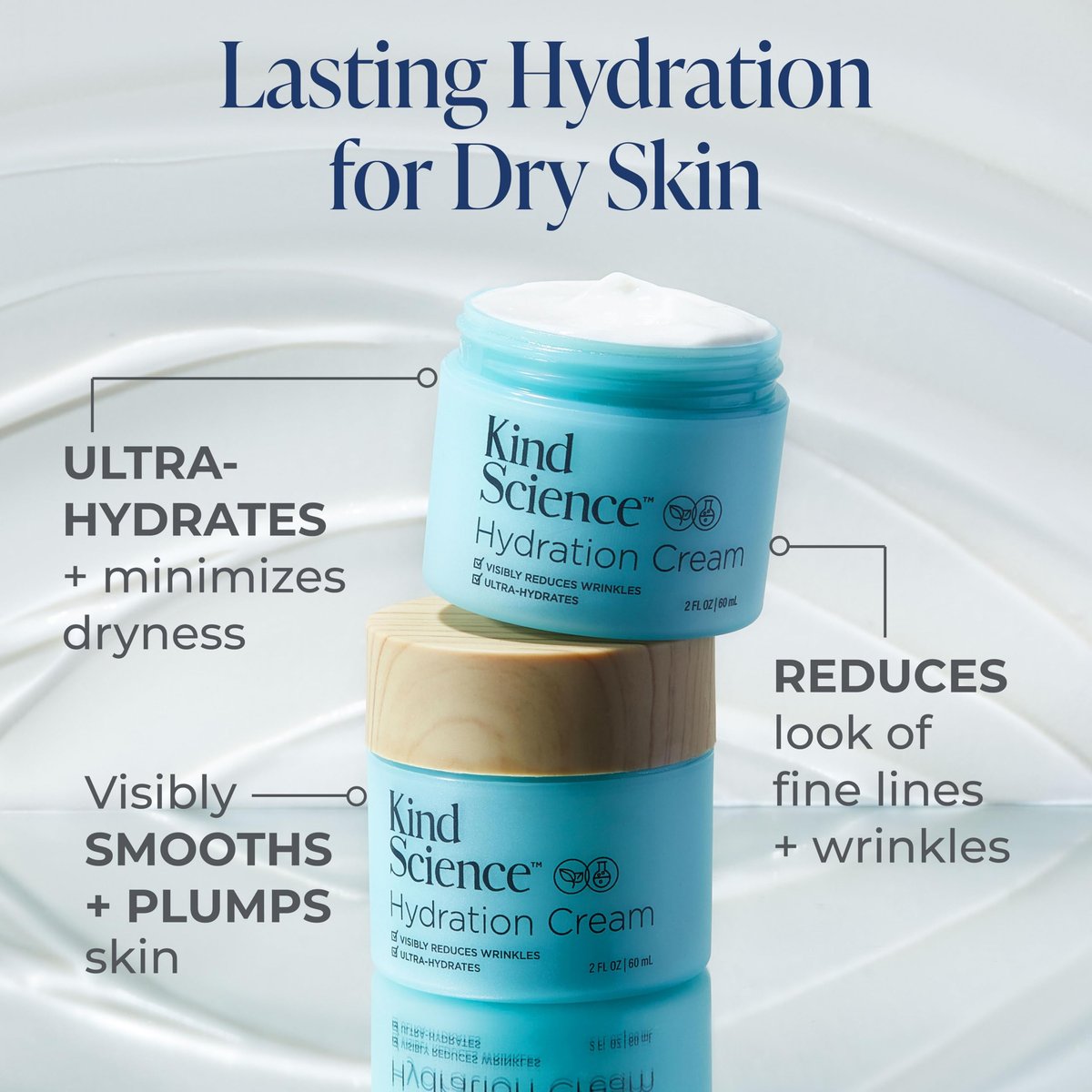 Kind Science Hydration Cream - Anti Aging Face Moisturizer for Women, Fragrance Free, Cruelty Free, 2 oz Avelisse