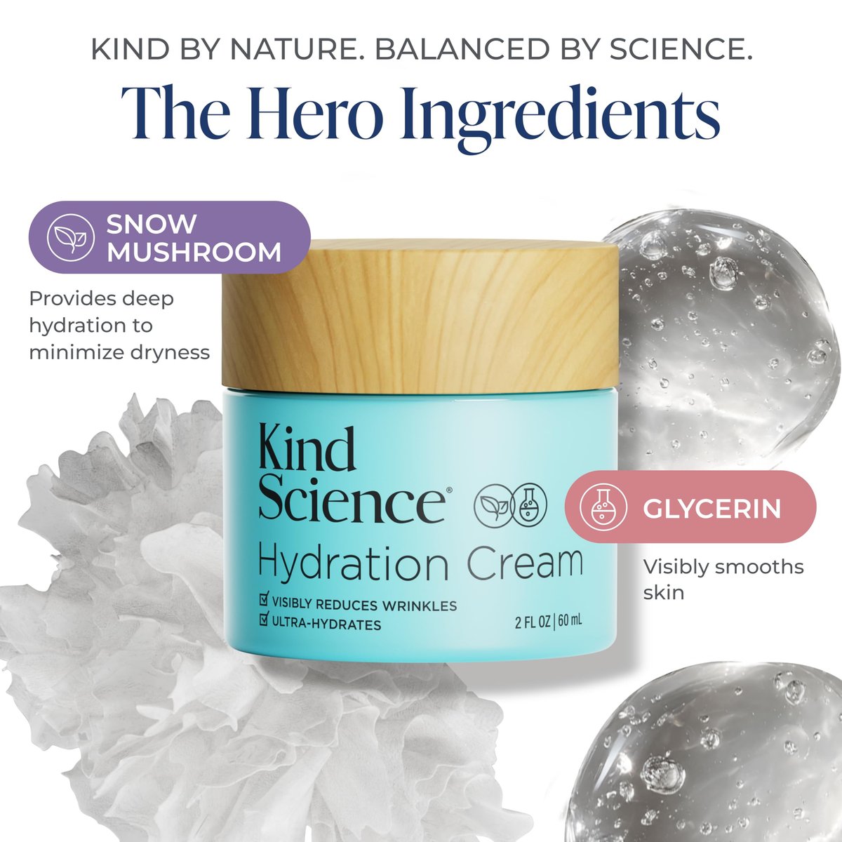 Kind Science Hydration Cream - Anti Aging Face Moisturizer for Women, Fragrance Free, Cruelty Free, 2 oz Avelisse