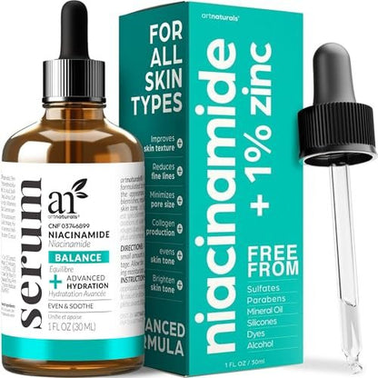 Artnaturals Niacinamide Face Serum 10% with Zinc PCA & Vitamin B3 - Pore Reducer, Mineral Blemish Protection, 1 oz Avelisse