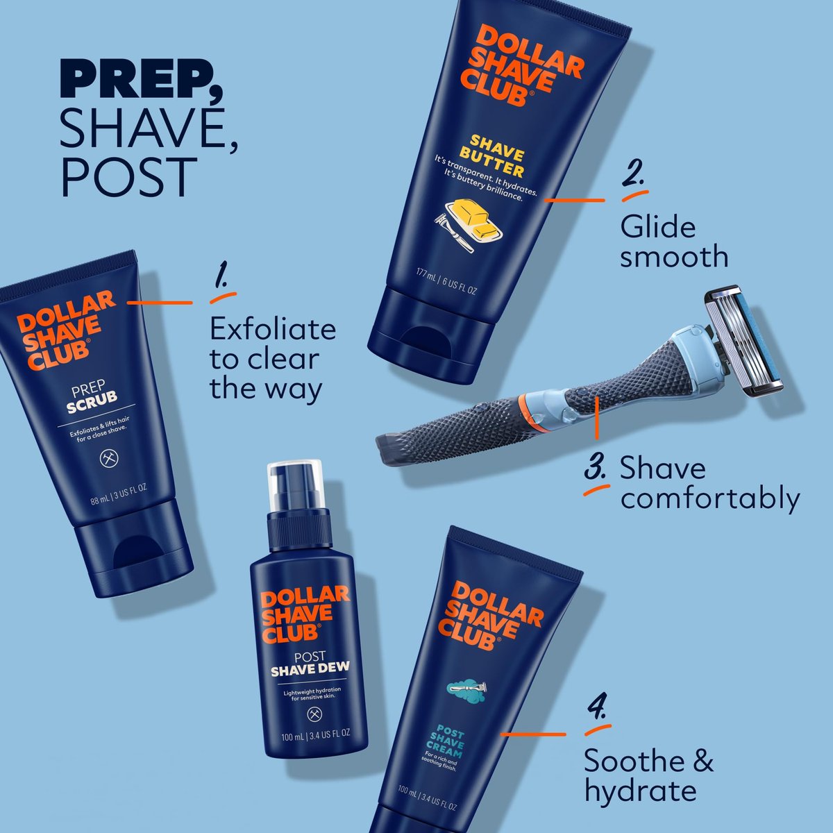 Dollar Shave Club Prep Scrub – Pre Shave Scrub to Prevent Ingrown Hairs, 3 oz (2-Pack) Avelisse