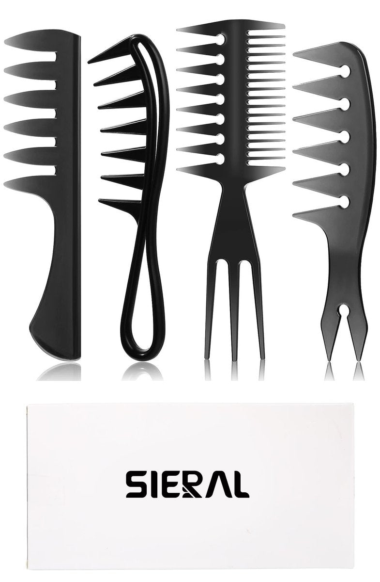Sieral 4-Piece Hair Styling Combs Set – Wide Tooth & Texture Combs for Men Women, Black Plastic Barber Stylist Tool Kit - görsel 16