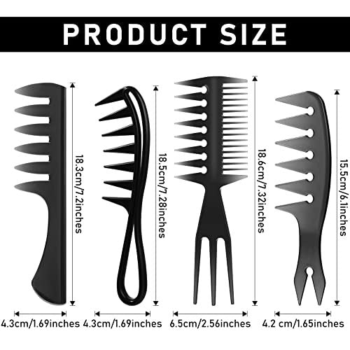 Sieral 4-Piece Hair Styling Combs Set – Wide Tooth & Texture Combs for Men Women, Black Plastic Barber Stylist Tool Kit - görsel 3