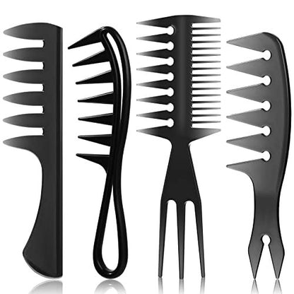 Sieral 4-Piece Hair Styling Combs Set – Wide Tooth & Texture Combs for Men Women, Black Plastic Barber Stylist Tool Kit