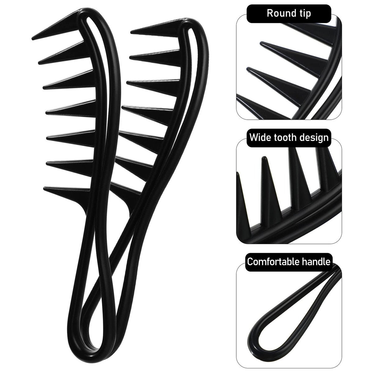 Sieral 4-Piece Hair Styling Combs Set – Wide Tooth & Texture Combs for Men Women, Black Plastic Barber Stylist Tool Kit - görsel 6