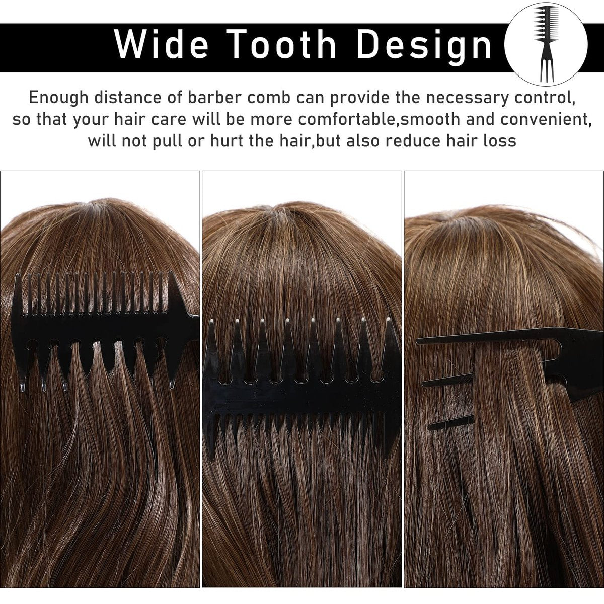 Sieral 4-Piece Hair Styling Combs Set – Wide Tooth & Texture Combs for Men Women, Black Plastic Barber Stylist Tool Kit - görsel 10