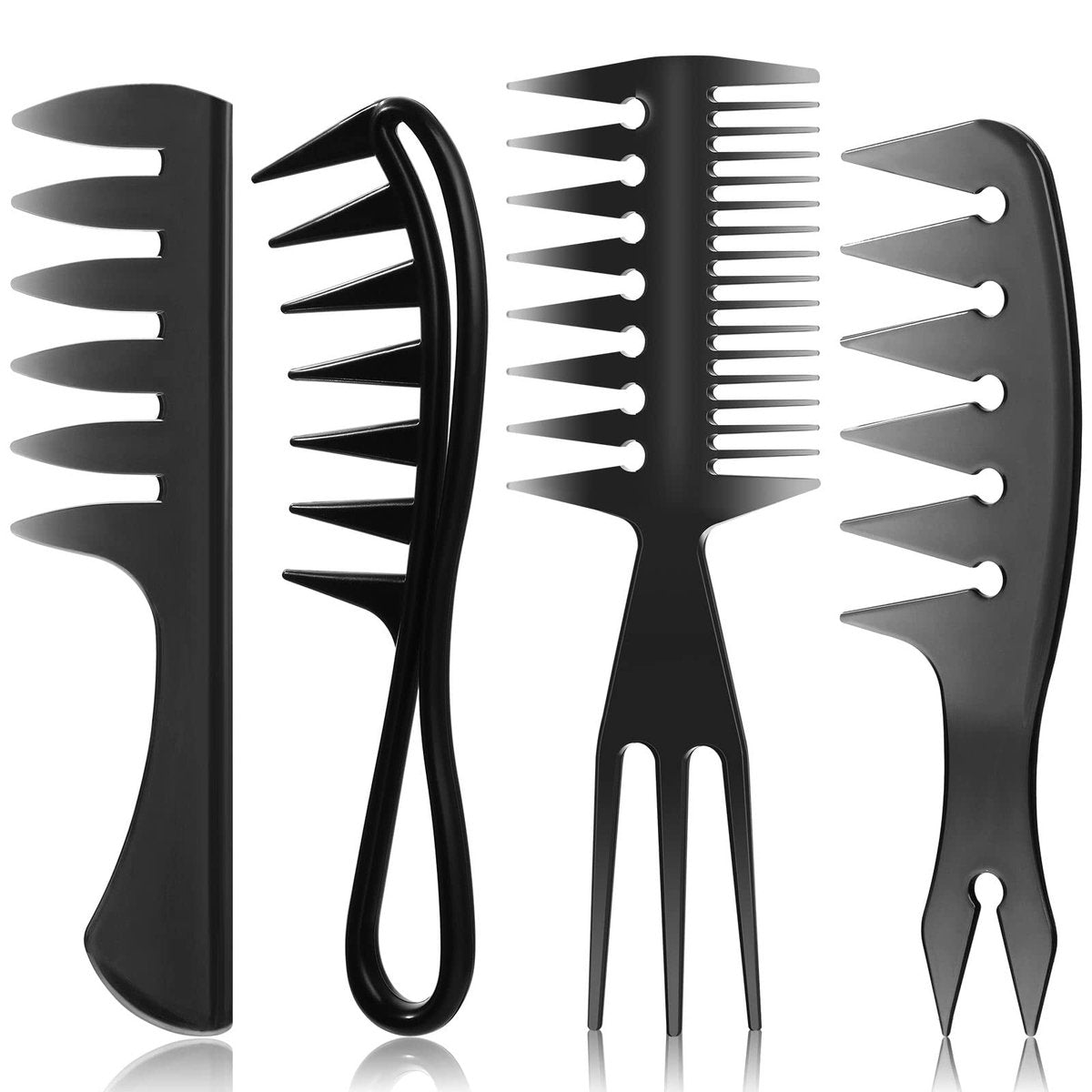 Sieral 4-Piece Hair Styling Combs Set – Wide Tooth & Texture Combs for Men Women, Black Plastic Barber Stylist Tool Kit - görsel 2