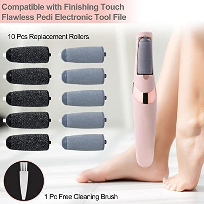 10 Pack Replacement Roller Refills Compatible with Finishing Touch Flawless Pedi Electric Tool File Include a Cleaning Brush (5 Coarse & 5 Fine Rollers)