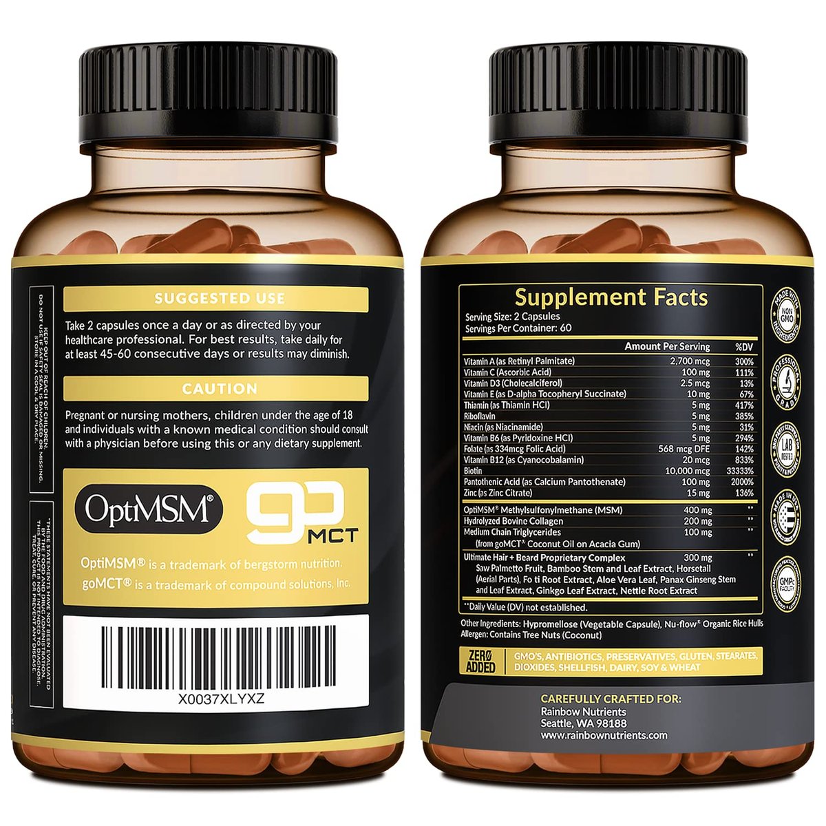 Hair + Beard Growth Vitamins for Men | Biotin 10,000mcg, Collagen, OptiMSM®, goMCT®, Saw Palmetto | 60-Day Supply | Regrow Stronger, Thicker, Healthier Hair & Stop Hair Loss Avelisse
