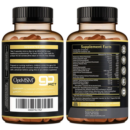 Hair + Beard Growth Vitamins for Men | Biotin 10,000mcg, Collagen, OptiMSM®, goMCT®, Saw Palmetto | 60-Day Supply | Regrow Stronger, Thicker, Healthier Hair & Stop Hair Loss Avelisse