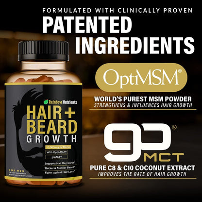 Hair + Beard Growth Vitamins for Men | Biotin 10,000mcg, Collagen, OptiMSM®, goMCT®, Saw Palmetto | 60-Day Supply | Regrow Stronger, Thicker, Healthier Hair & Stop Hair Loss Avelisse