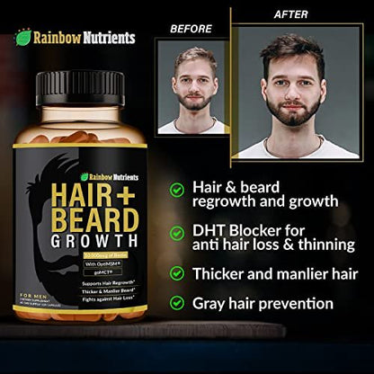 Hair + Beard Growth Vitamins for Men | Biotin 10,000mcg, Collagen, OptiMSM®, goMCT®, Saw Palmetto | 60-Day Supply | Regrow Stronger, Thicker, Healthier Hair & Stop Hair Loss Avelisse