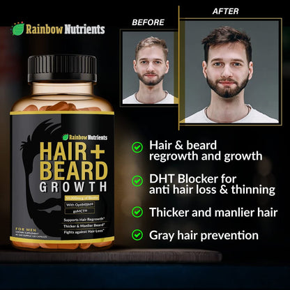 Hair + Beard Growth Vitamins for Men | Biotin 10,000mcg, Collagen, OptiMSM®, goMCT®, Saw Palmetto | 60-Day Supply | Regrow Stronger, Thicker, Healthier Hair & Stop Hair Loss Avelisse