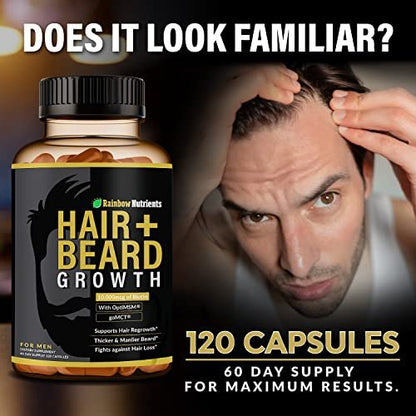 Hair + Beard Growth Vitamins for Men | Biotin 10,000mcg, Collagen, OptiMSM®, goMCT®, Saw Palmetto | 60-Day Supply | Regrow Stronger, Thicker, Healthier Hair & Stop Hair Loss Avelisse