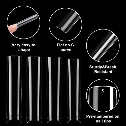 SITELENABY 360 Pcs No C Curve 3XL Square Nail Tips - Clear Acrylic False Nails for Professional Salons & DIY, 12 Sizes Flattened Half Cover - görsel 6