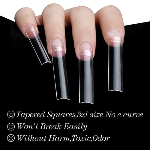 SITELENABY 360 Pcs No C Curve 3XL Square Nail Tips - Clear Acrylic False Nails for Professional Salons & DIY, 12 Sizes Flattened Half Cover - görsel 8
