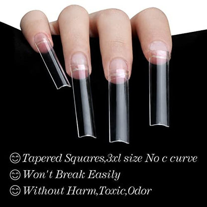 SITELENABY 360 Pcs No C Curve 3XL Square Nail Tips - Clear Acrylic False Nails for Professional Salons & DIY, 12 Sizes Flattened Half Cover