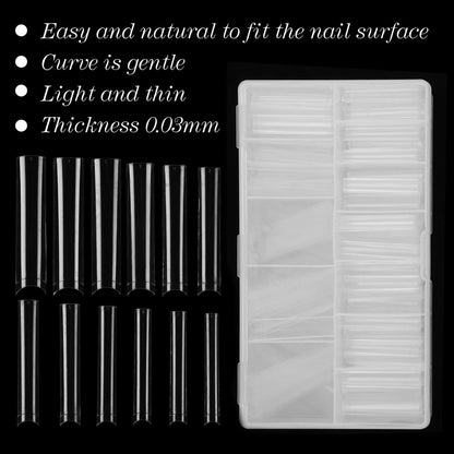 SITELENABY 360 Pcs No C Curve 3XL Square Nail Tips - Clear Acrylic False Nails for Professional Salons & DIY, 12 Sizes Flattened Half Cover