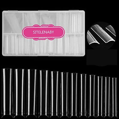 SITELENABY 360 Pcs No C Curve 3XL Square Nail Tips - Clear Acrylic False Nails for Professional Salons & DIY, 12 Sizes Flattened Half Cover