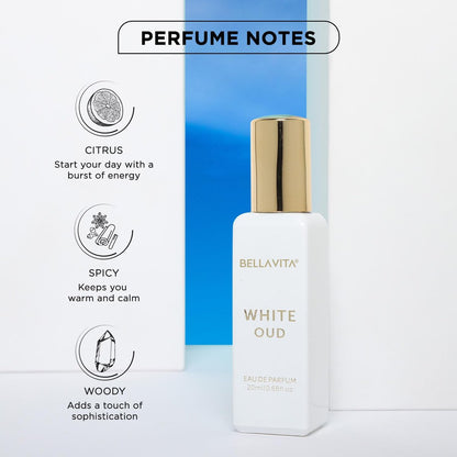 Bellavita Luxury WHITE OUD Eau de Parfum – 20 ml Travel Size Unisex Fragrance with Fruity, Lemon, Freesia & Tobacco Notes