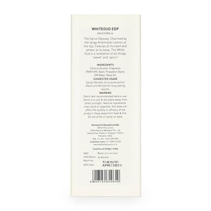 Bellavita Luxury WHITE OUD Eau de Parfum – 20 ml Travel Size Unisex Fragrance with Fruity, Lemon, Freesia & Tobacco Notes