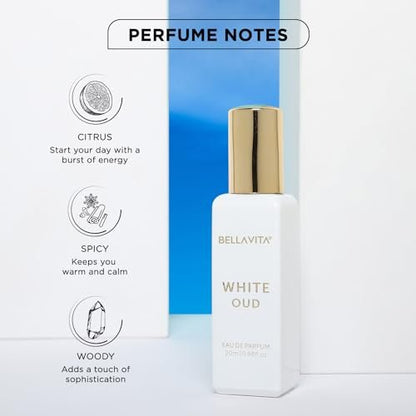 Bellavita Luxury WHITE OUD Eau de Parfum – 20 ml Travel Size Unisex Fragrance with Fruity, Lemon, Freesia & Tobacco Notes