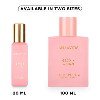 Bellavita Luxury ROSE Eau de Parfum - Travel Size Perfume for Women - Fresh Floral Peach, Jasmine, Ambery Musk - 20 ml (0.7 fl.oz.)