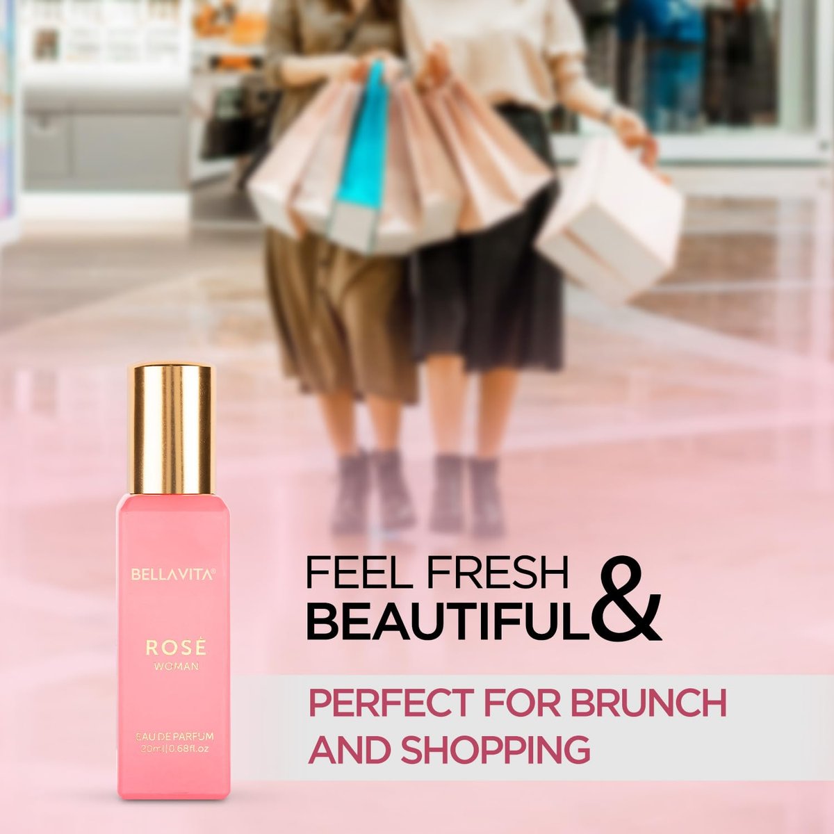 Bellavita Luxury ROSE Eau de Parfum - Travel Size Perfume for Women - Fresh Floral Peach, Jasmine, Ambery Musk - 20 ml (0.7 fl.oz.) - görsel 3