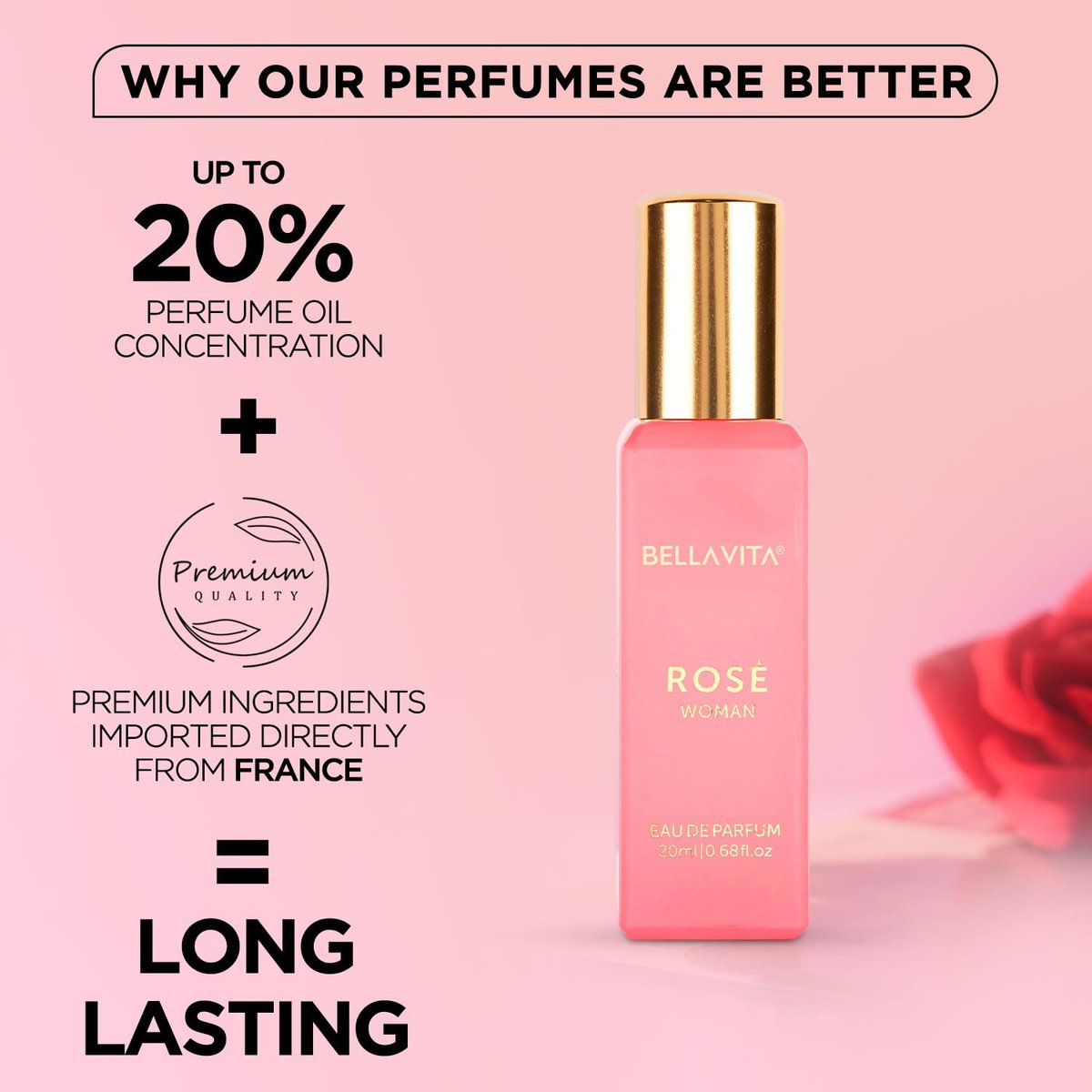 Bellavita Luxury ROSE Eau de Parfum - Travel Size Perfume for Women - Fresh Floral Peach, Jasmine, Ambery Musk - 20 ml (0.7 fl.oz.) - görsel 7