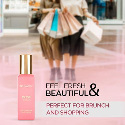 Bellavita Luxury ROSE Eau de Parfum - Travel Size Perfume for Women - Fresh Floral Peach, Jasmine, Ambery Musk - 20 ml (0.7 fl.oz.)