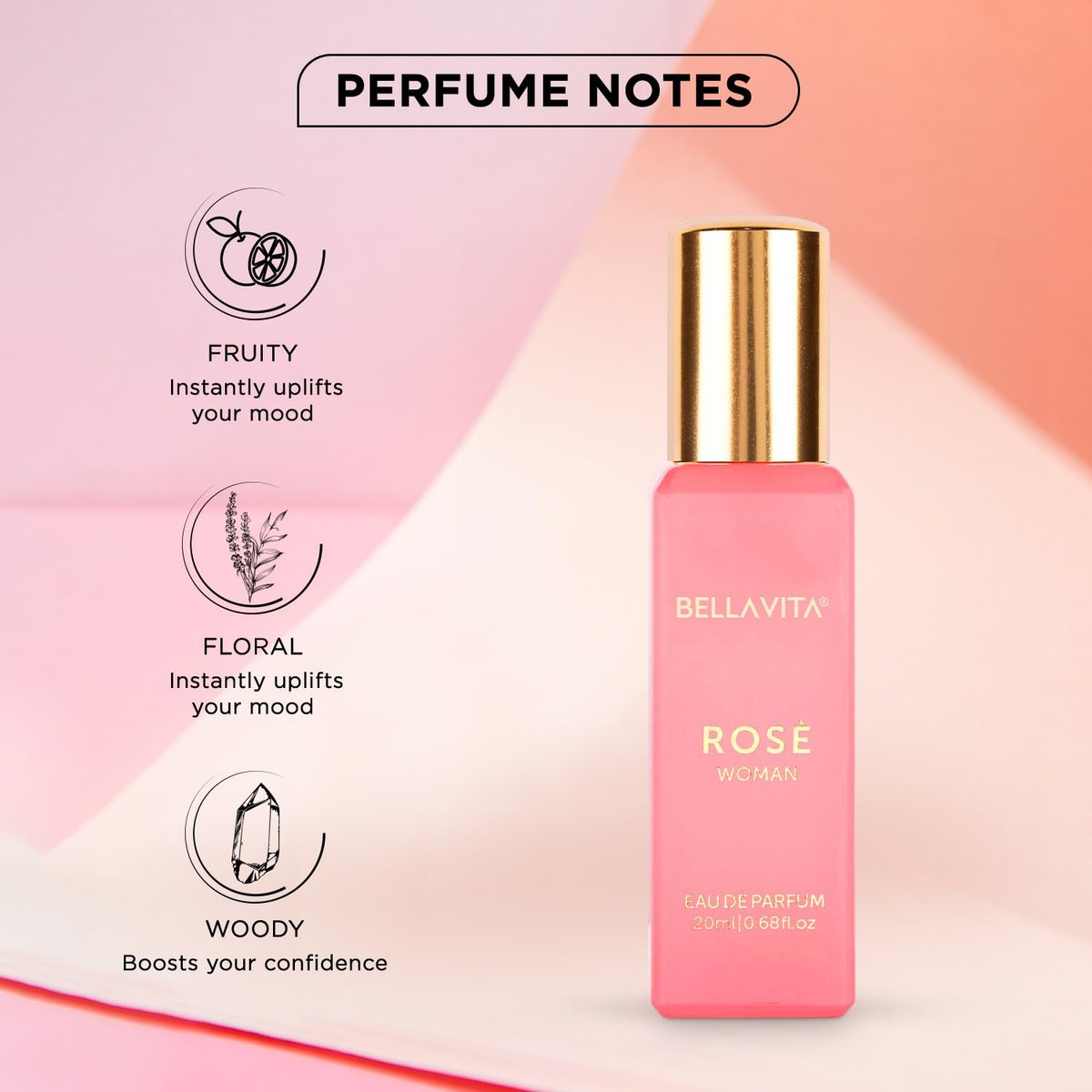 Bellavita Luxury ROSE Eau de Parfum - Travel Size Perfume for Women - Fresh Floral Peach, Jasmine, Ambery Musk - 20 ml (0.7 fl.oz.) - görsel 5