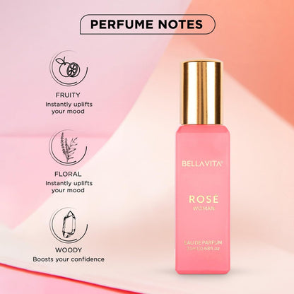 Bellavita Luxury ROSE Eau de Parfum - Travel Size Perfume for Women - Fresh Floral Peach, Jasmine, Ambery Musk - 20 ml (0.7 fl.oz.)