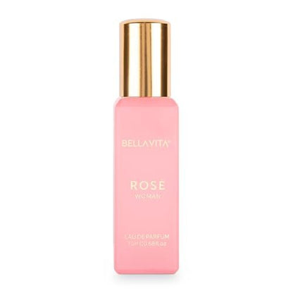 Bellavita Luxury ROSE Eau de Parfum - Travel Size Perfume for Women - Fresh Floral Peach, Jasmine, Ambery Musk - 20 ml (0.7 fl.oz.)