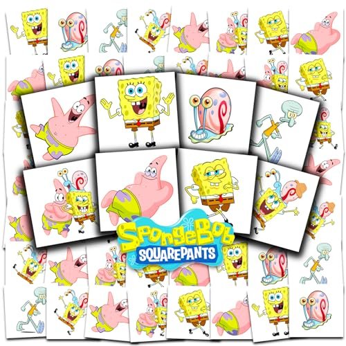 Spongebob Squarepants Temporary Tattoos Party Favors Bundle - 70+ Individual 2" x 2" Tattoos for Kids, Boys, Girls | Made in USA - görsel 2