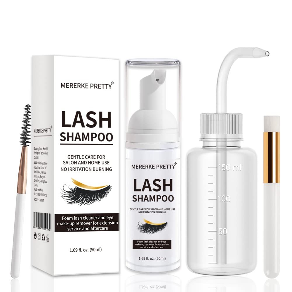 Gentle Eyelash Extension Cleanser - Foaming Lash Shampoo & Makeup Remover with Brushes & Rinse Bottle, 50ml - görsel 1