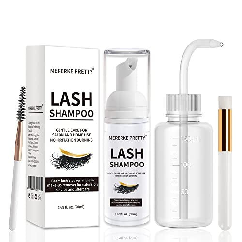 Gentle Eyelash Extension Cleanser - Foaming Lash Shampoo & Makeup Remover with Brushes & Rinse Bottle, 50ml - görsel 2