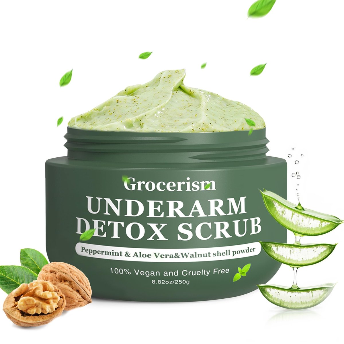 Armpit Detox Scrub & Underarm Exfoliator - Walnut Shell, Menthol & Aloe Vera Body Scrub for Odor, Deodorant Buildup, and Dark Spots - Moisturizing Formula for Sensitive Skin, Vegan 8.8 oz Avelisse